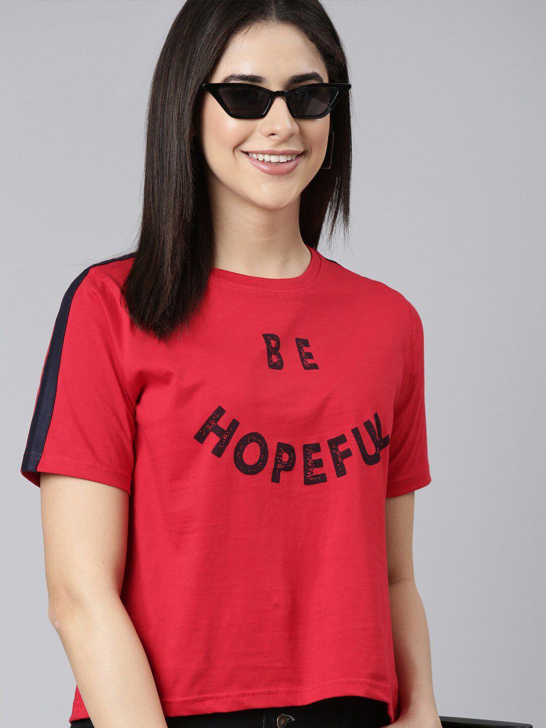 kryptic women red typography printed t-shirt