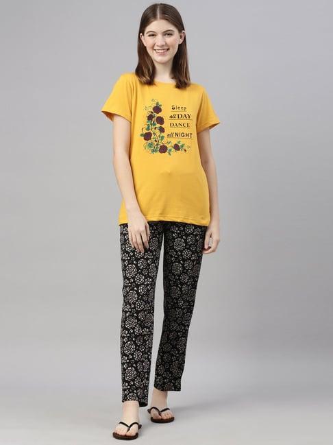 kryptic yellow & black printed t-shirt with pyjamas