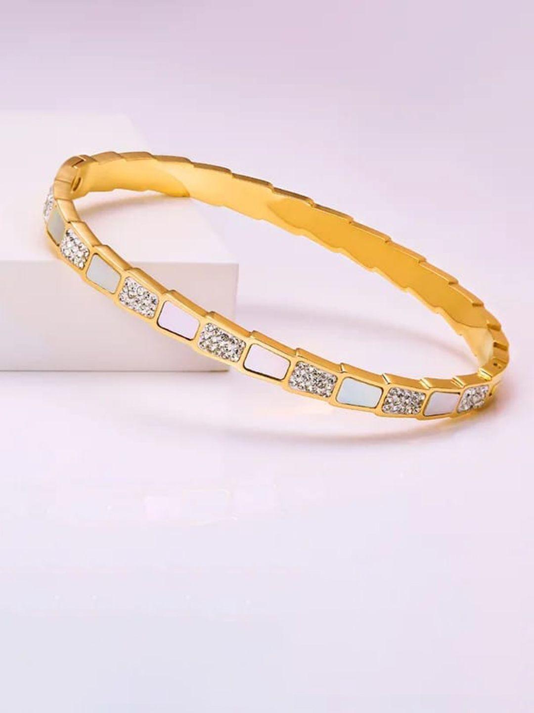 krystalz women gold-plated cubic zirconia enamelled bangle-style bracelet