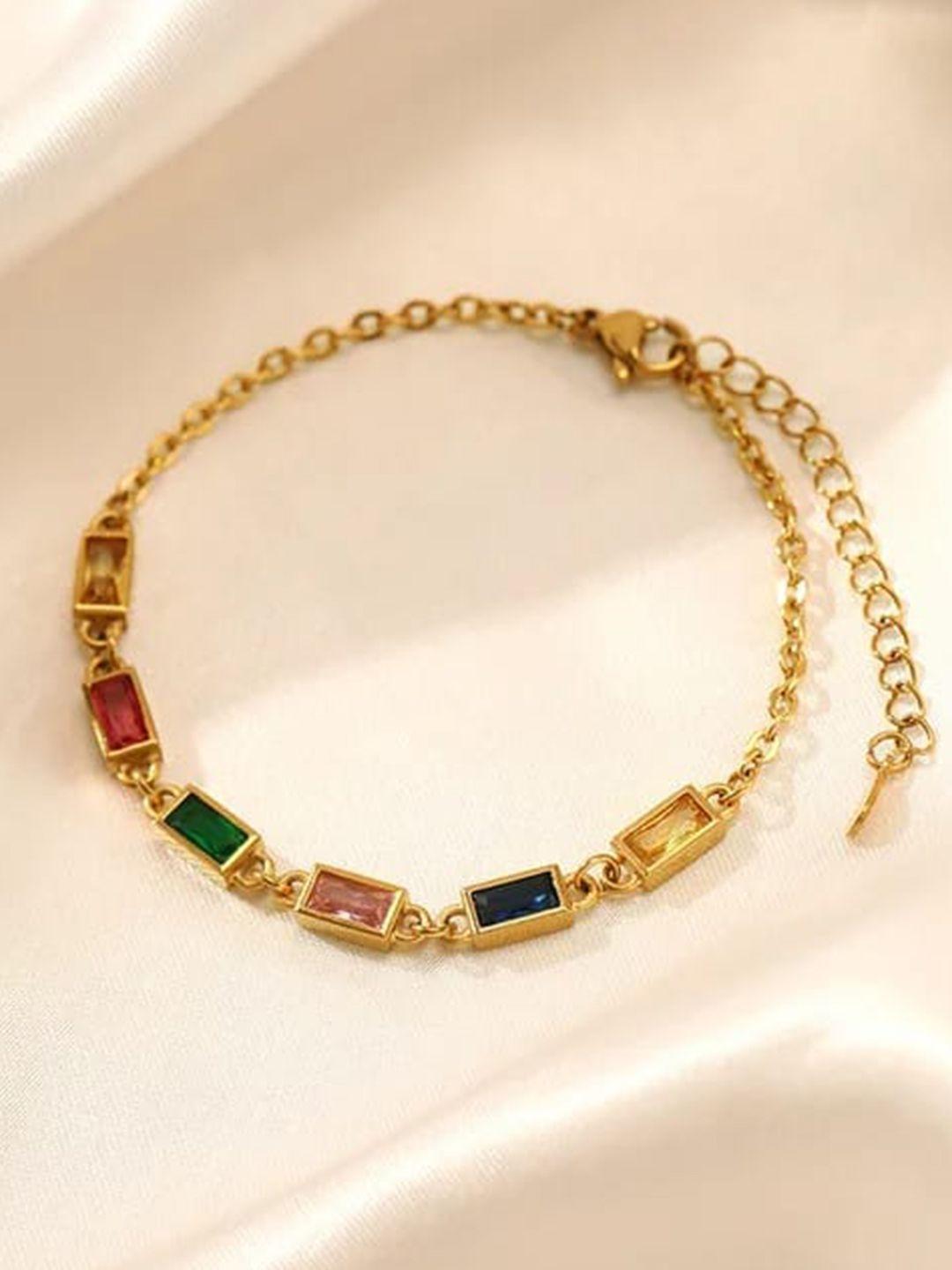 krystalz gold-plated stone studded adjustable charm bracelet