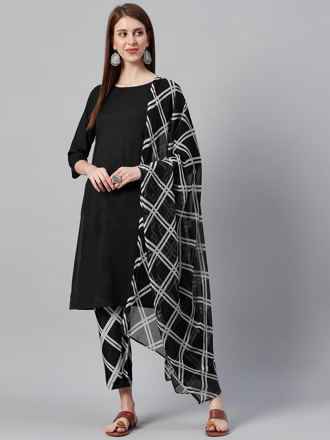 ksut black & white solid unstitched dress material