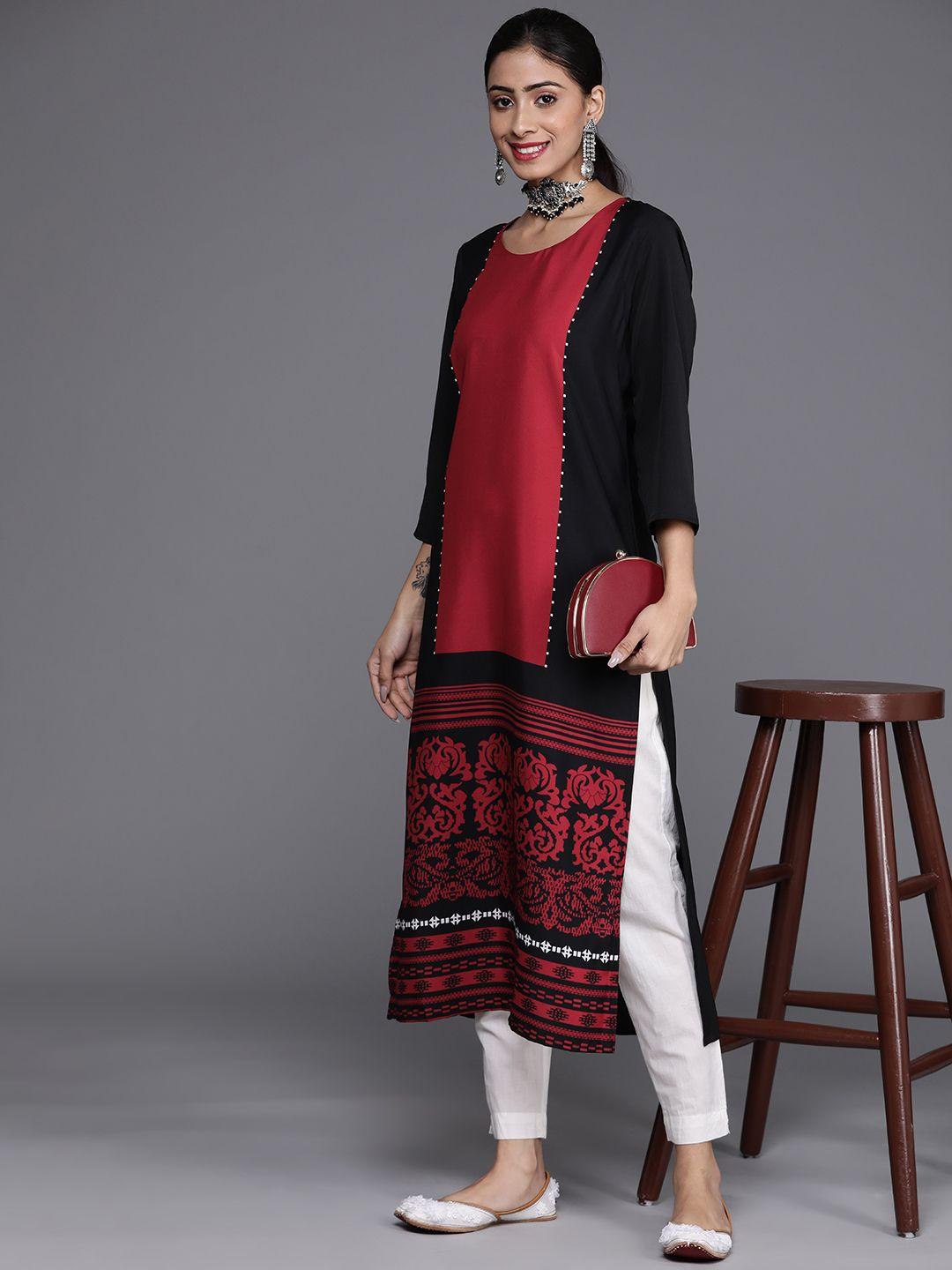 ksut women black & red ethnic motifs printed kurta