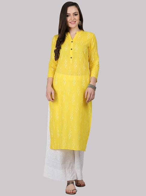ksut yellow cotton printed straight kurti