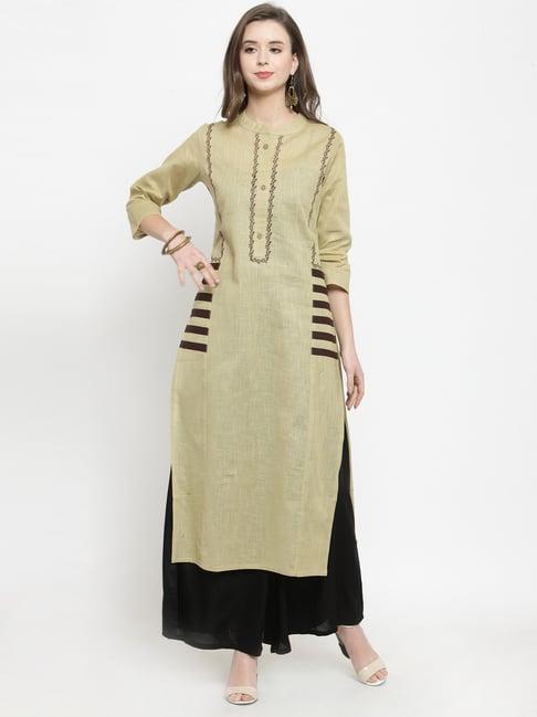 ksut beige cotton printed straight kurti