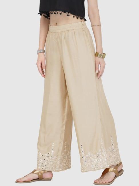 ksut beige embroidered palazzos