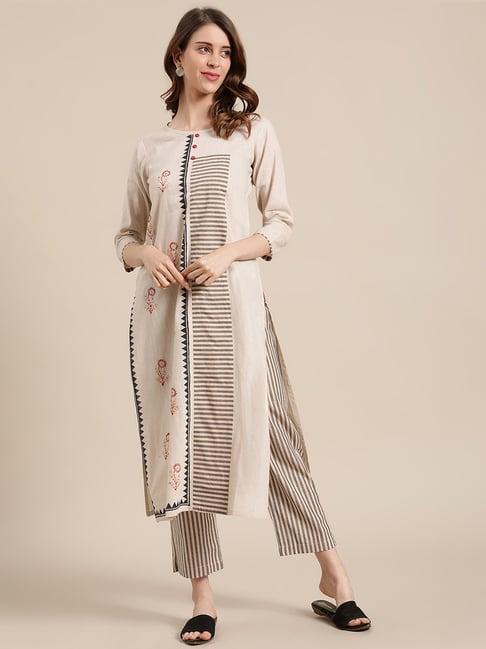 ksut beige printed kurta pant set