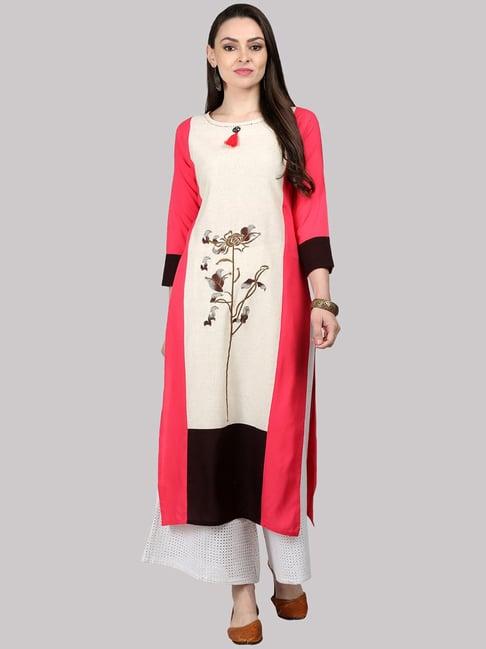 ksut beige printed straight kurti