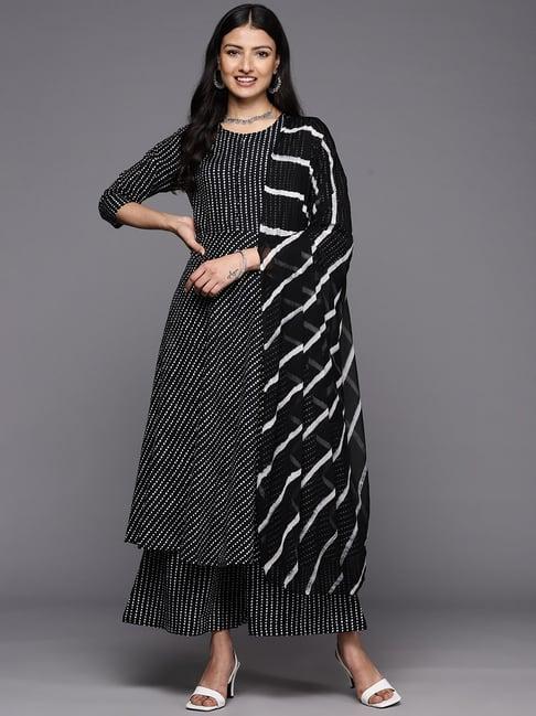 ksut black cotton printed kurta palazzo set with dupatta