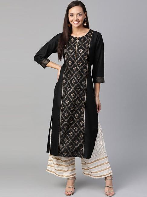 ksut black cotton printed kurta