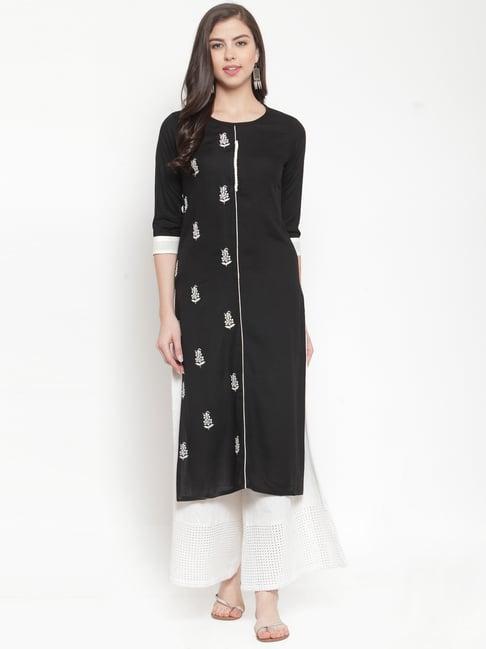 ksut black embroidered straight kurti