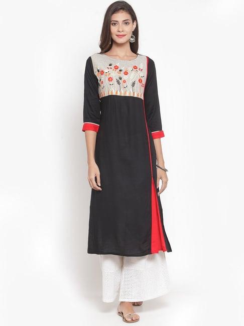 ksut black embroidered straight kurti