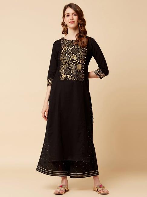 ksut black printed straight kurta