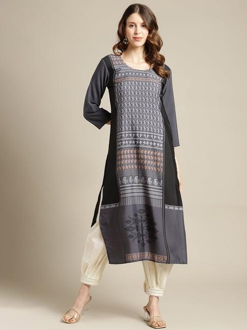 ksut black printed straight kurta