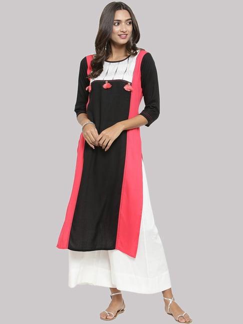 ksut black printed straight kurti