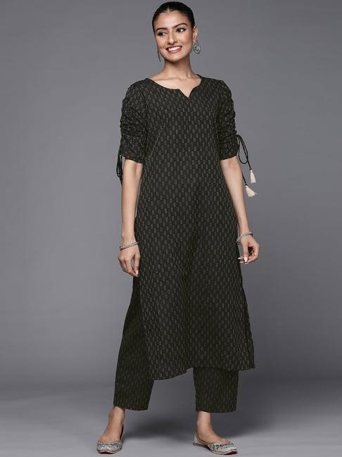 ksut black woven pattern kurta palazzo set