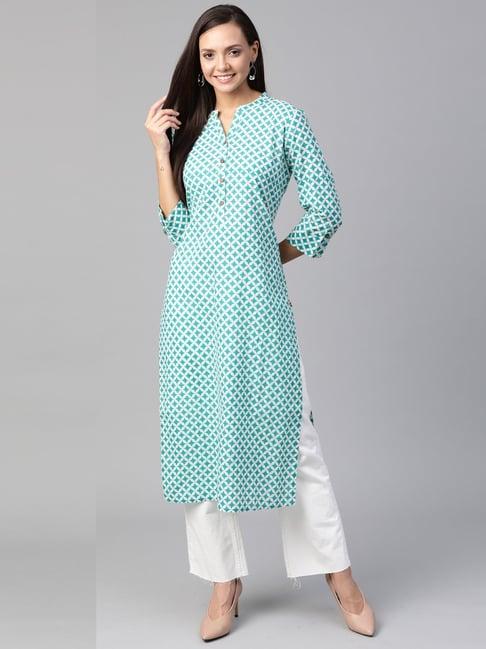 ksut blue cotton printed kurta