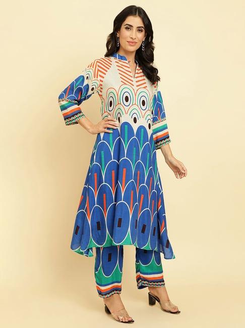 ksut blue printed kurta pant set