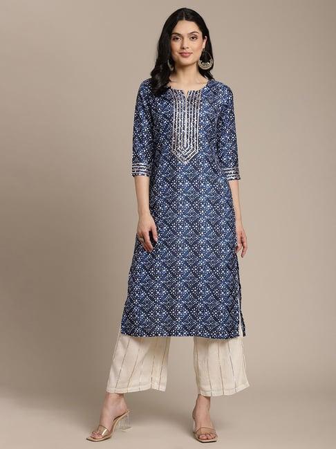 ksut blue printed straight kurta