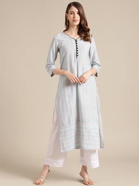 ksut blue striped straight kurta