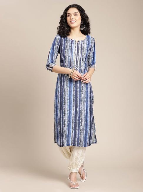 ksut blue striped straight kurta