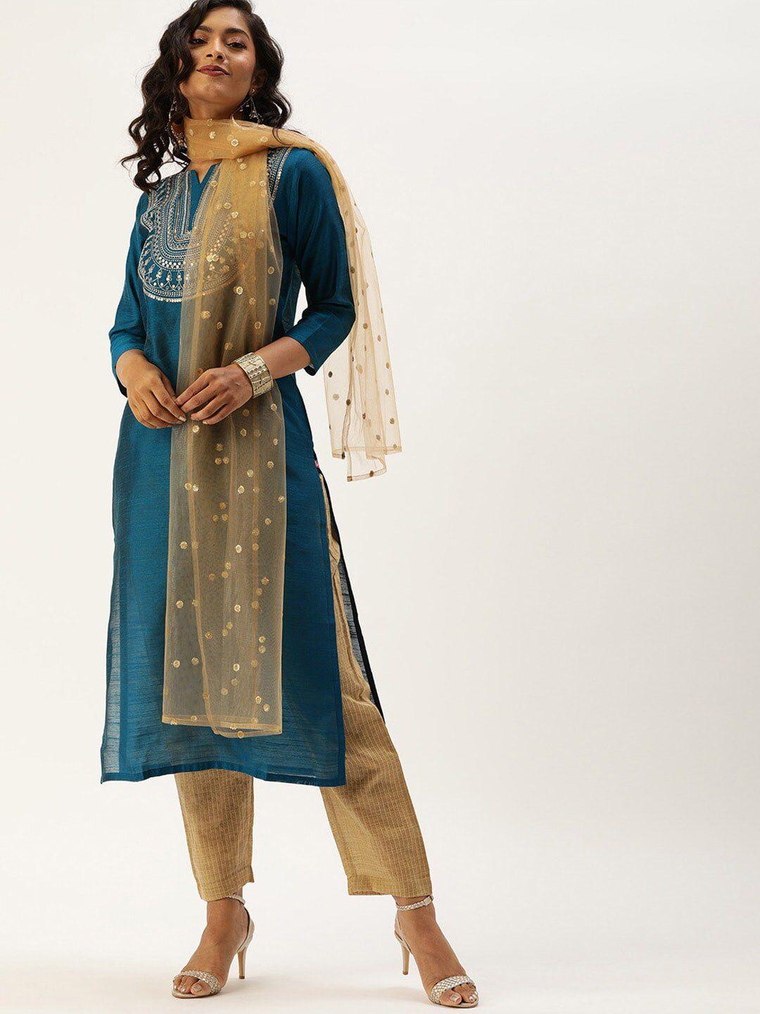 ksut embroidered keyhole neck kurta with trousers & dupatta