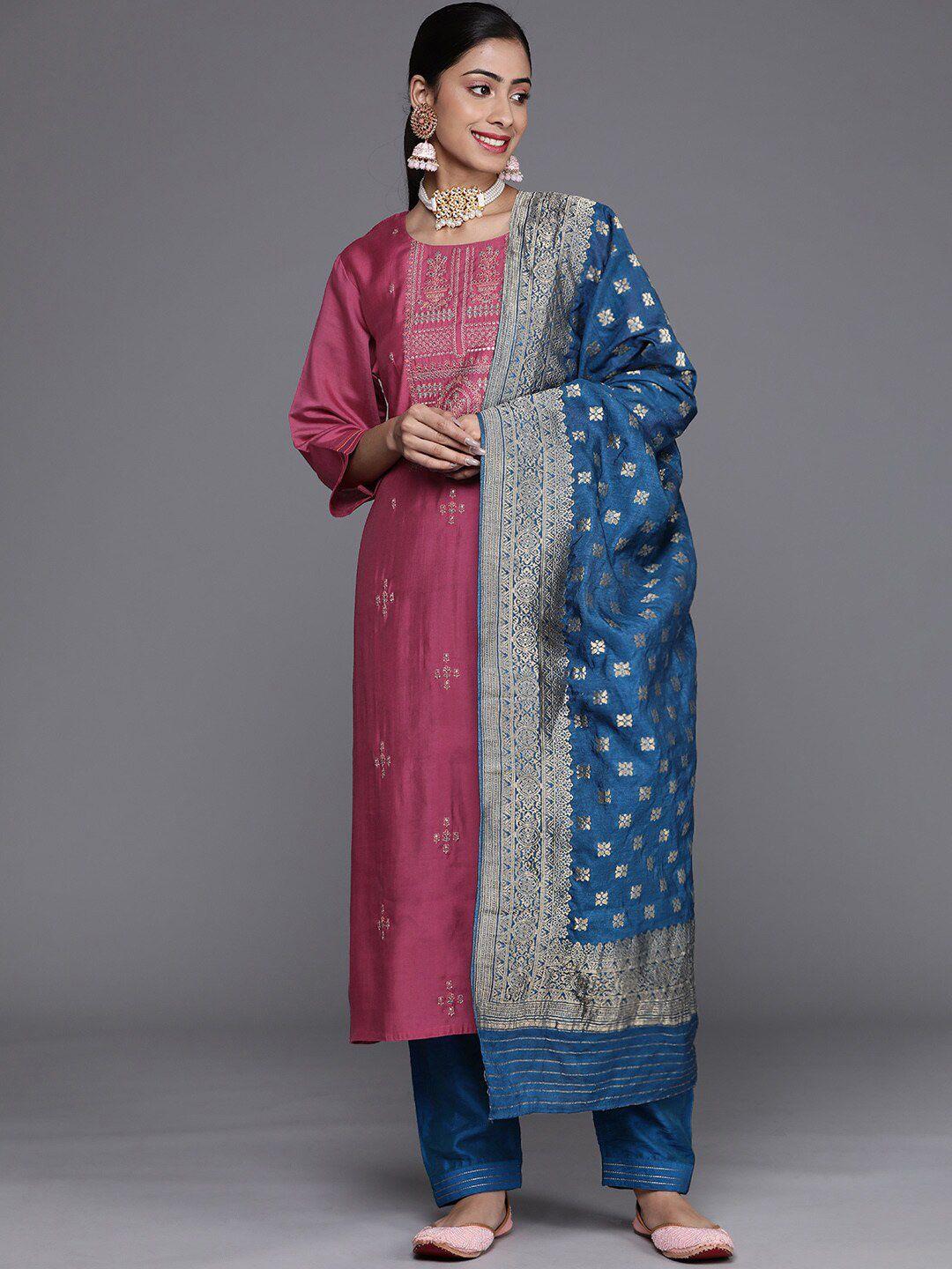 ksut ethnic motifs embroidered round neck kurta with trousers & dupatta