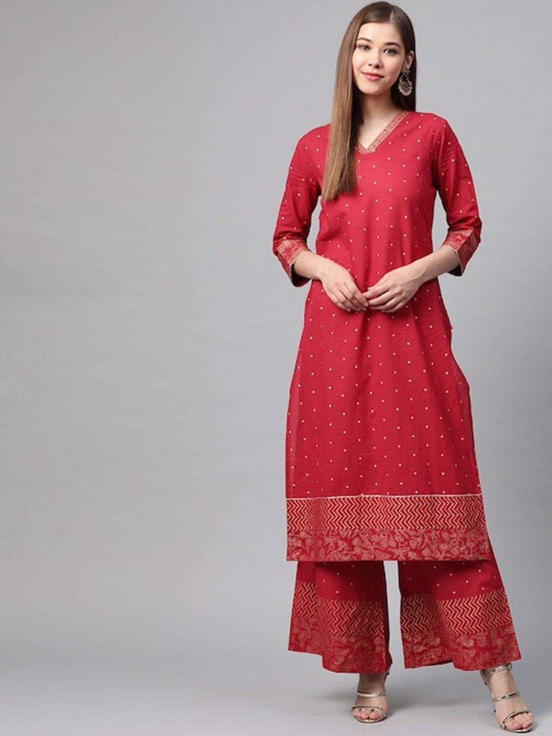 ksut ethnic motifs printed v-neck kurta with palazzos