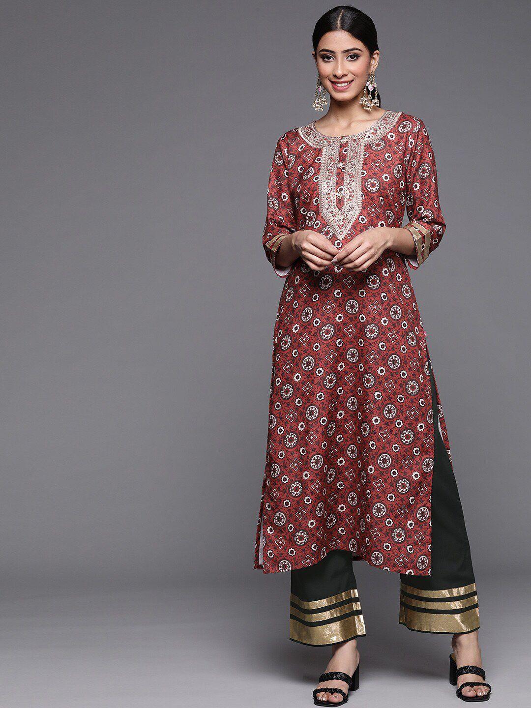 ksut ethnic motifs round neck printed kurta with palazzos