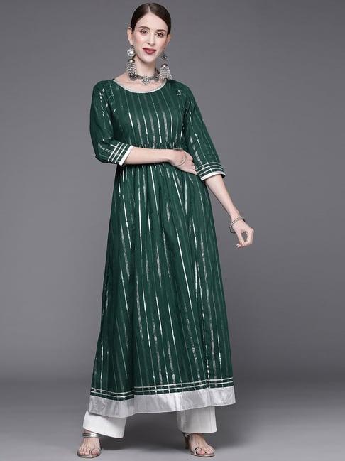 ksut green cotton embellished flared kurta