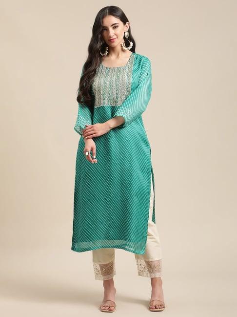 ksut green cotton embellished straight kurta