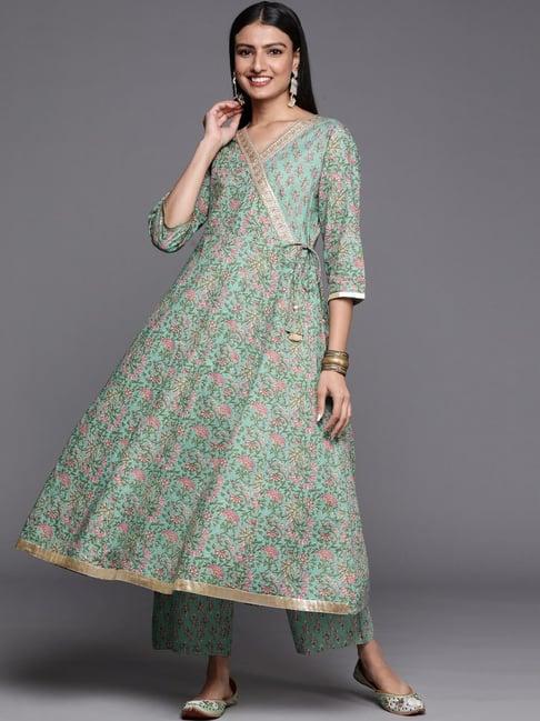 ksut green cotton printed kurta pant set