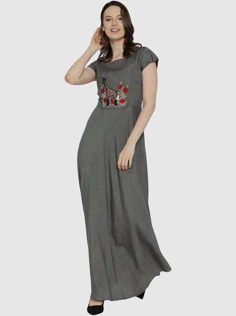 ksut grey embroidered maxi dress