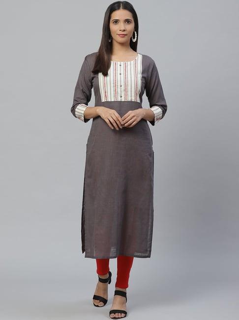 ksut grey embroidered straight kurta