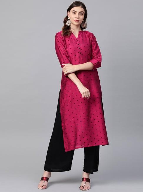 ksut magenta woven pattern straight kurta