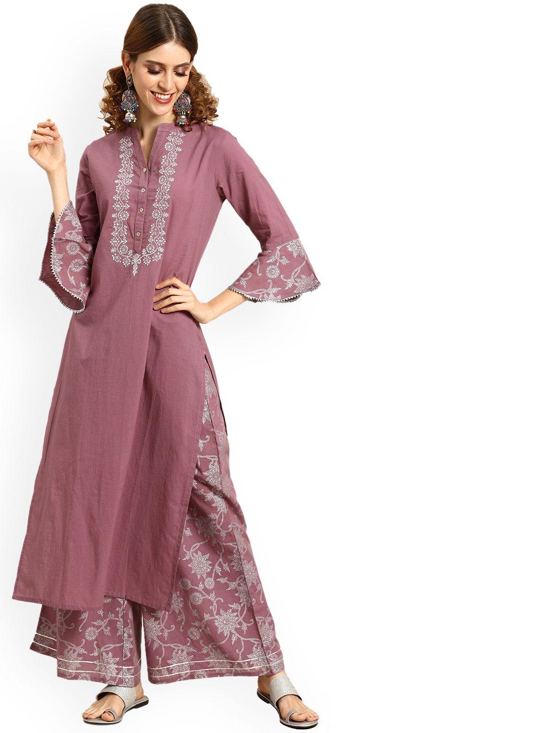 ksut mandarin collar floral printed kurta with palazzos