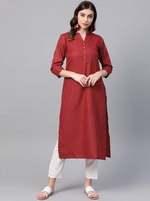 ksut maroon cotton straight kurta