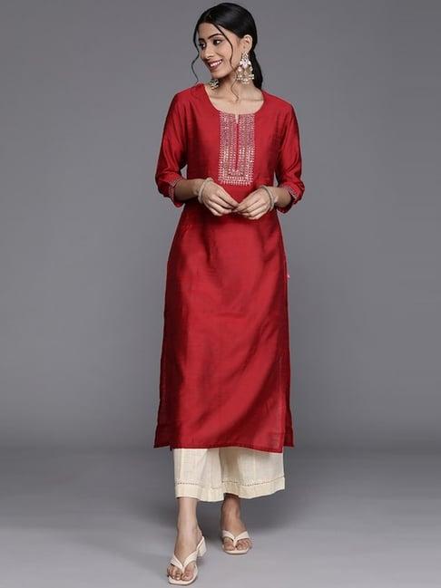 ksut maroon embellished straight kurta