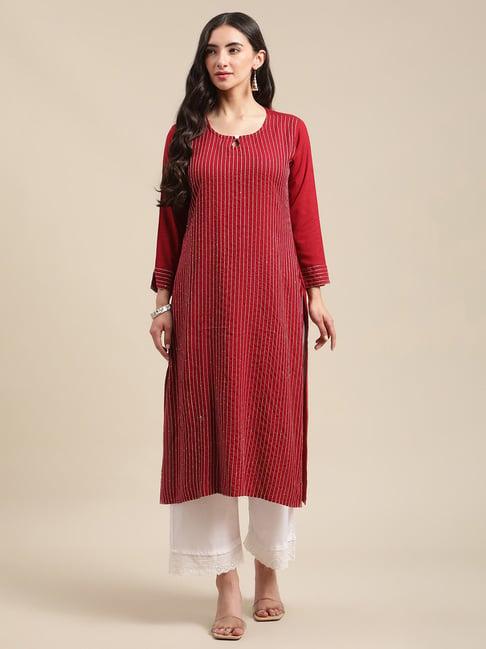 ksut maroon embellished straight kurta