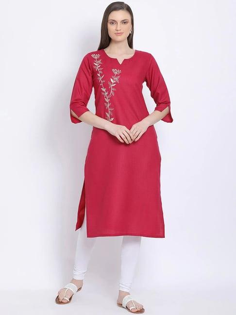 ksut maroon embroidered round neck kurta