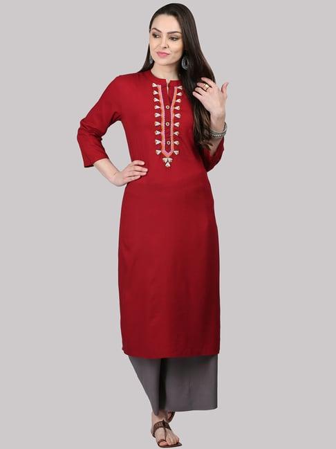 ksut maroon embroidered straight kurti