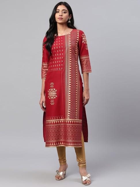 ksut maroon printed straight kurta