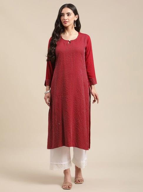 ksut maroon striped straight kurta