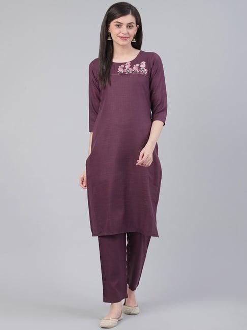 ksut mauve embroidered kurta pant set