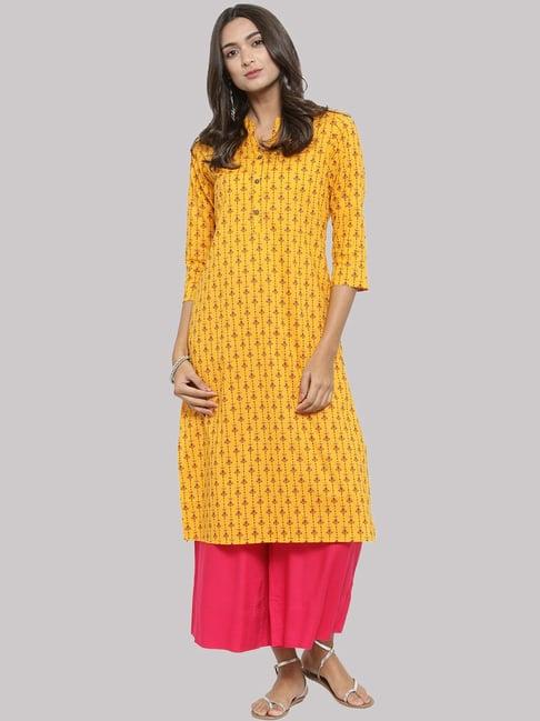 ksut mustard cotton printed straight kurti