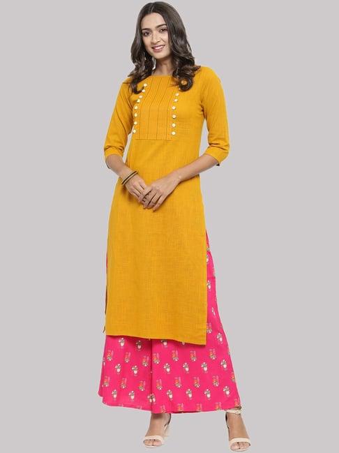 ksut mustard cotton straight kurti