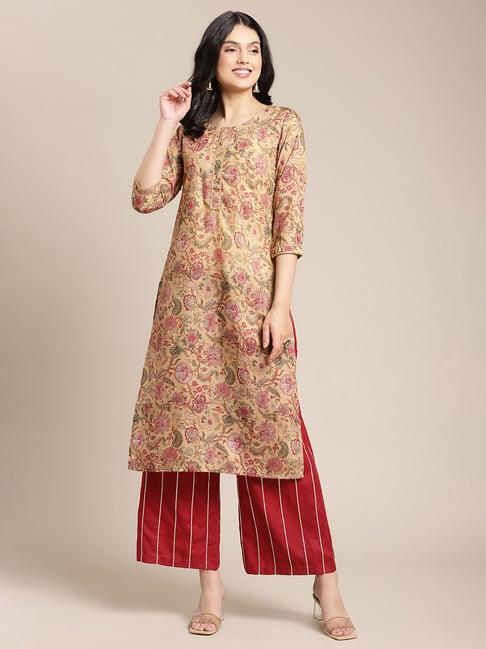 ksut mustard printed straight kurta