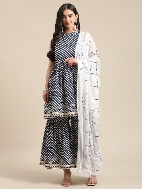 ksut navy printed kurta sharara set