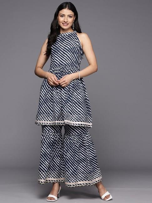 ksut navy printed kurti sharara set