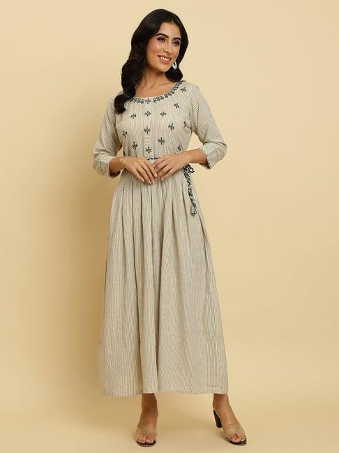 ksut off white striped anarkali kurta