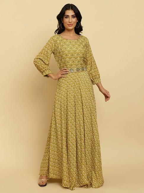 ksut olive printed anarkali kurta